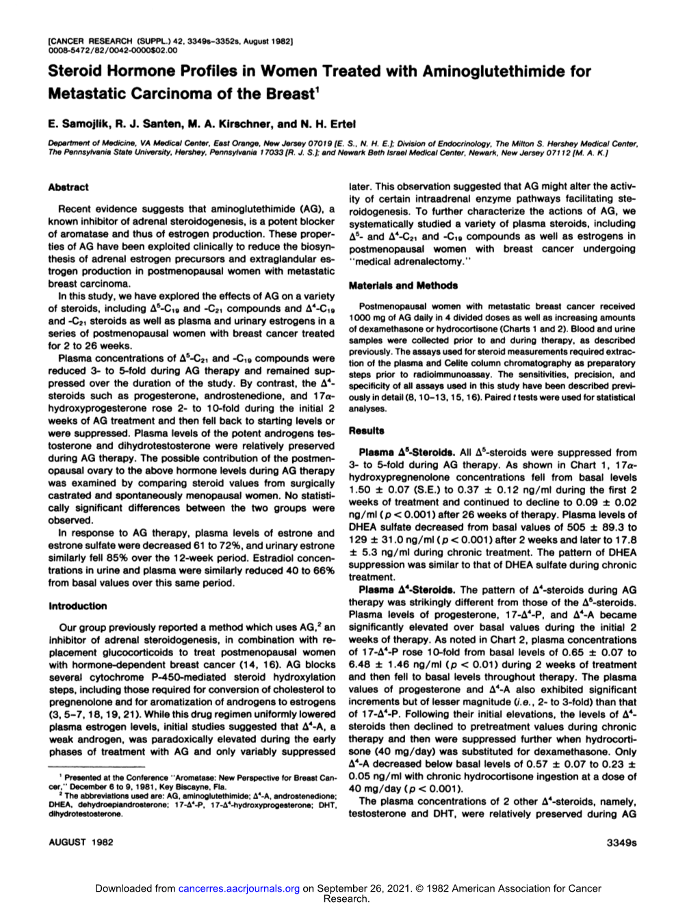 Steroid Hormone Profiles in Women Treated with Aminoglutethimide for Metastatic Carcinoma of the Breast1