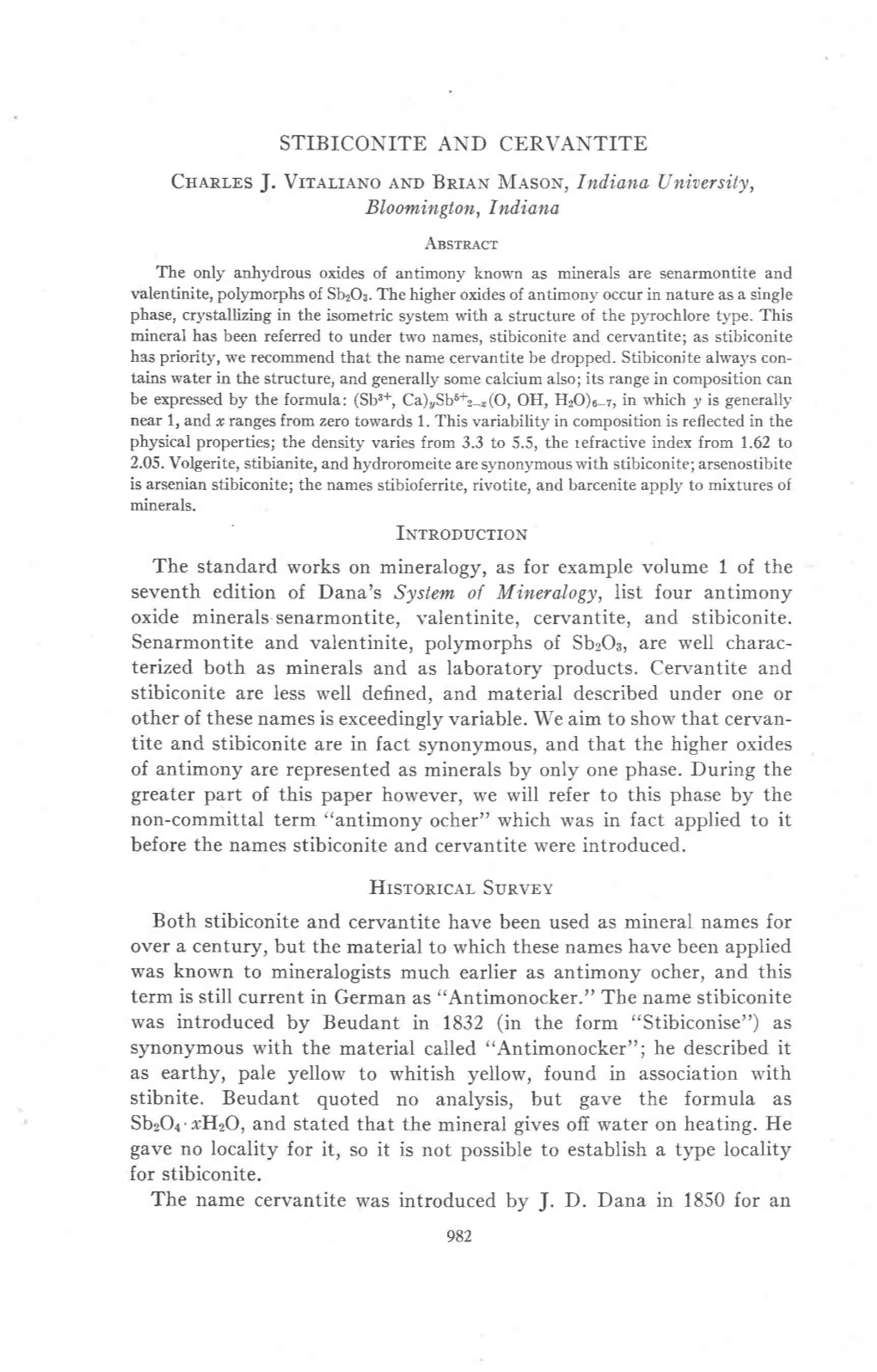 STIBICONITE and CERVANTITE Cnnnrns J. Vrurr.R.No Axo Bnren N