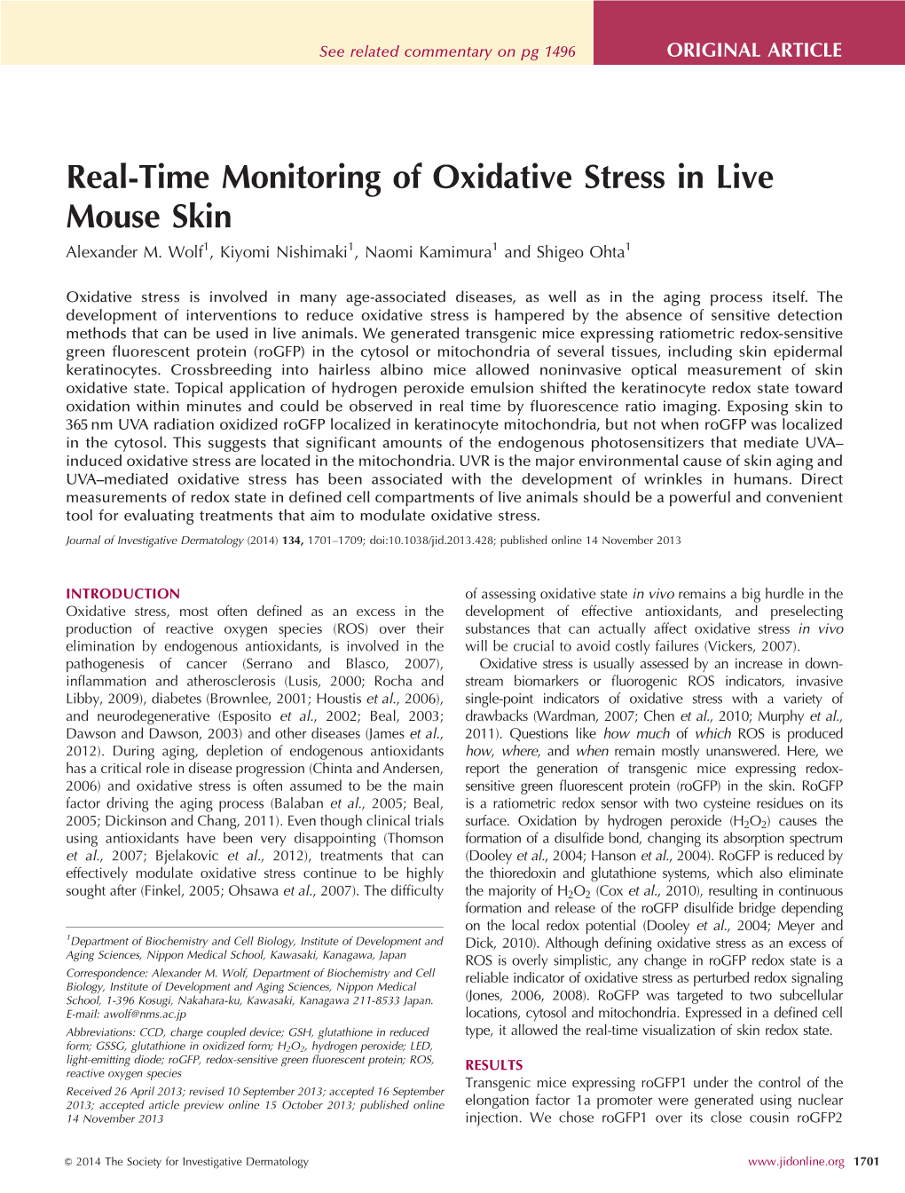 Real-Time Monitoring of Oxidative Stress in Live Mouse Skin Alexander M