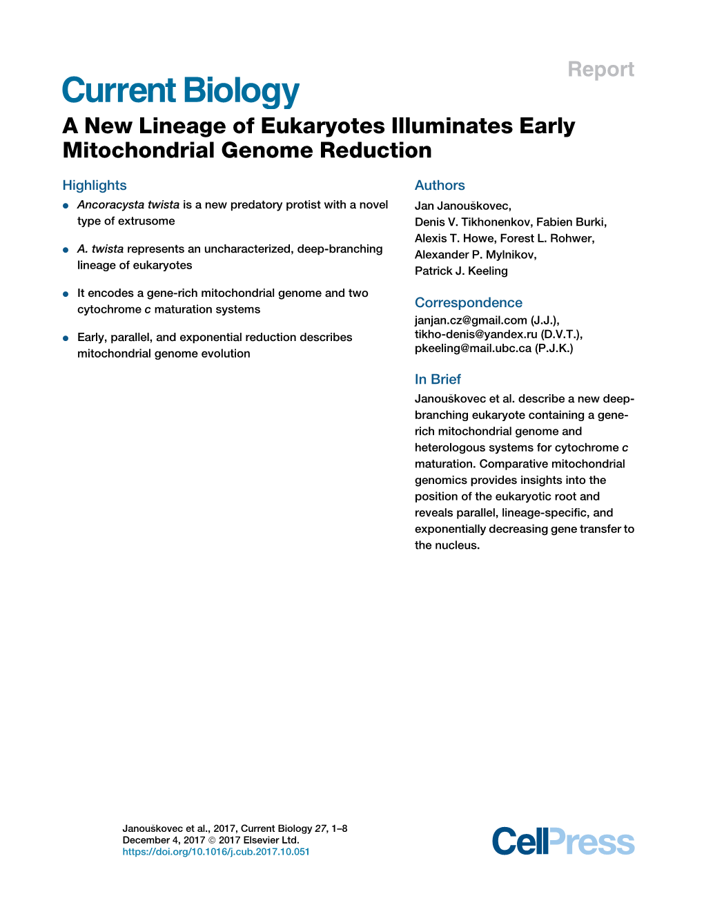 A New Lineage of Eukaryotes Illuminates Early Mitochondrial Genome Reduction