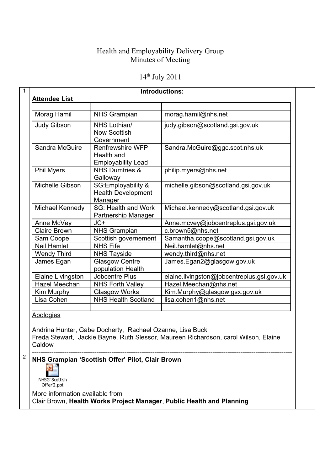 Health and Employability Delivery Group