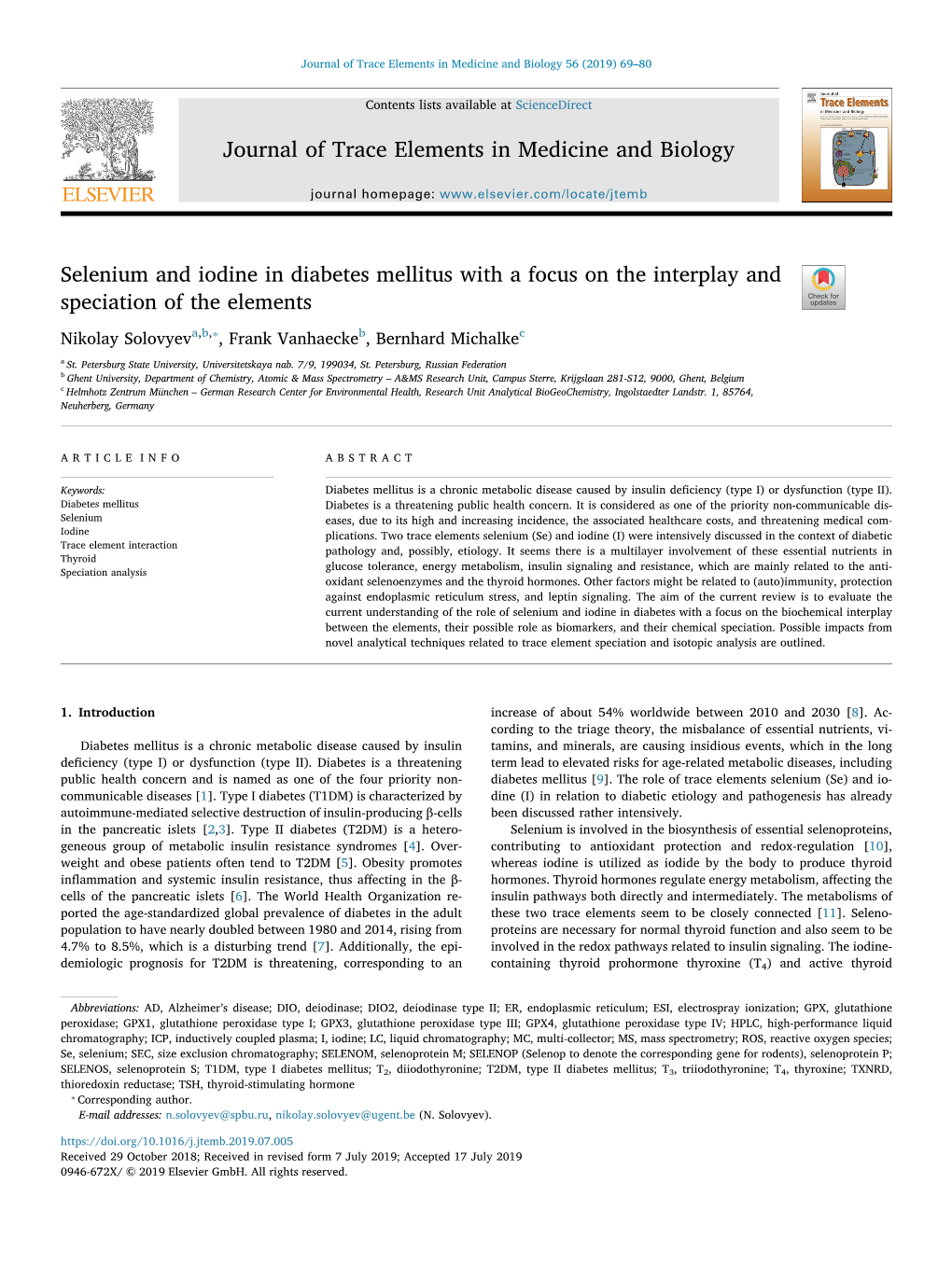 Journal of Trace Elements in Medicine and Biology Selenium and Iodine