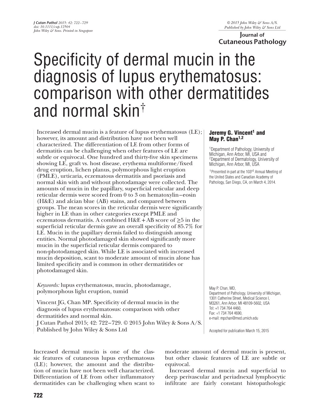 Specificity of Dermal Mucin in the Diagnosis of Lupus Erythematosus