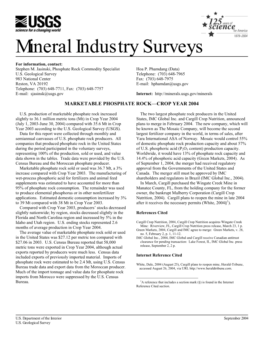 Marketable Phosphate Rock--Crop Year 2004