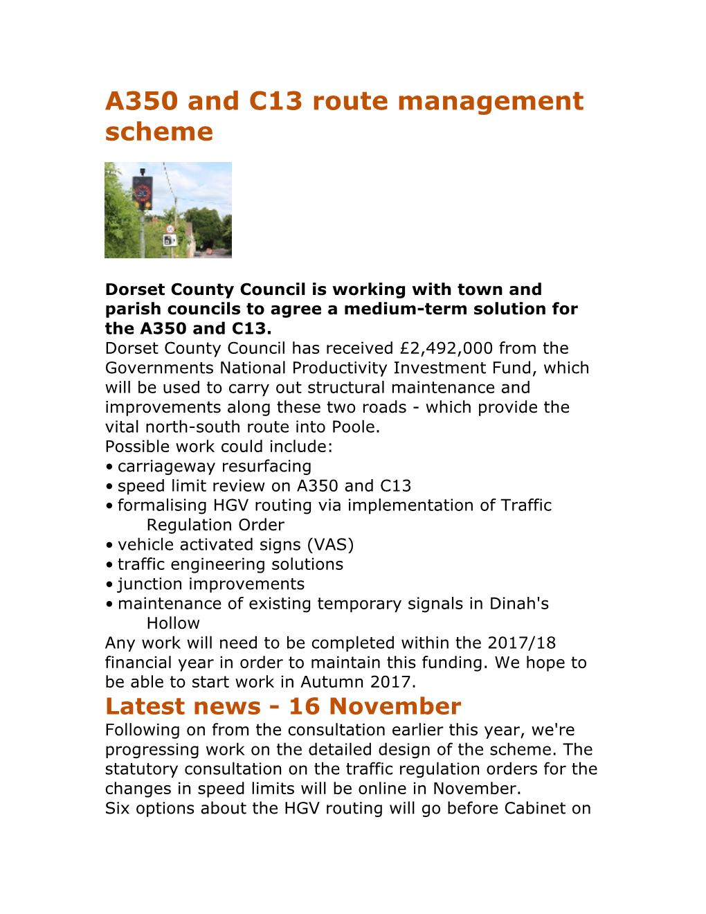 A350 and C13 Route Management Scheme