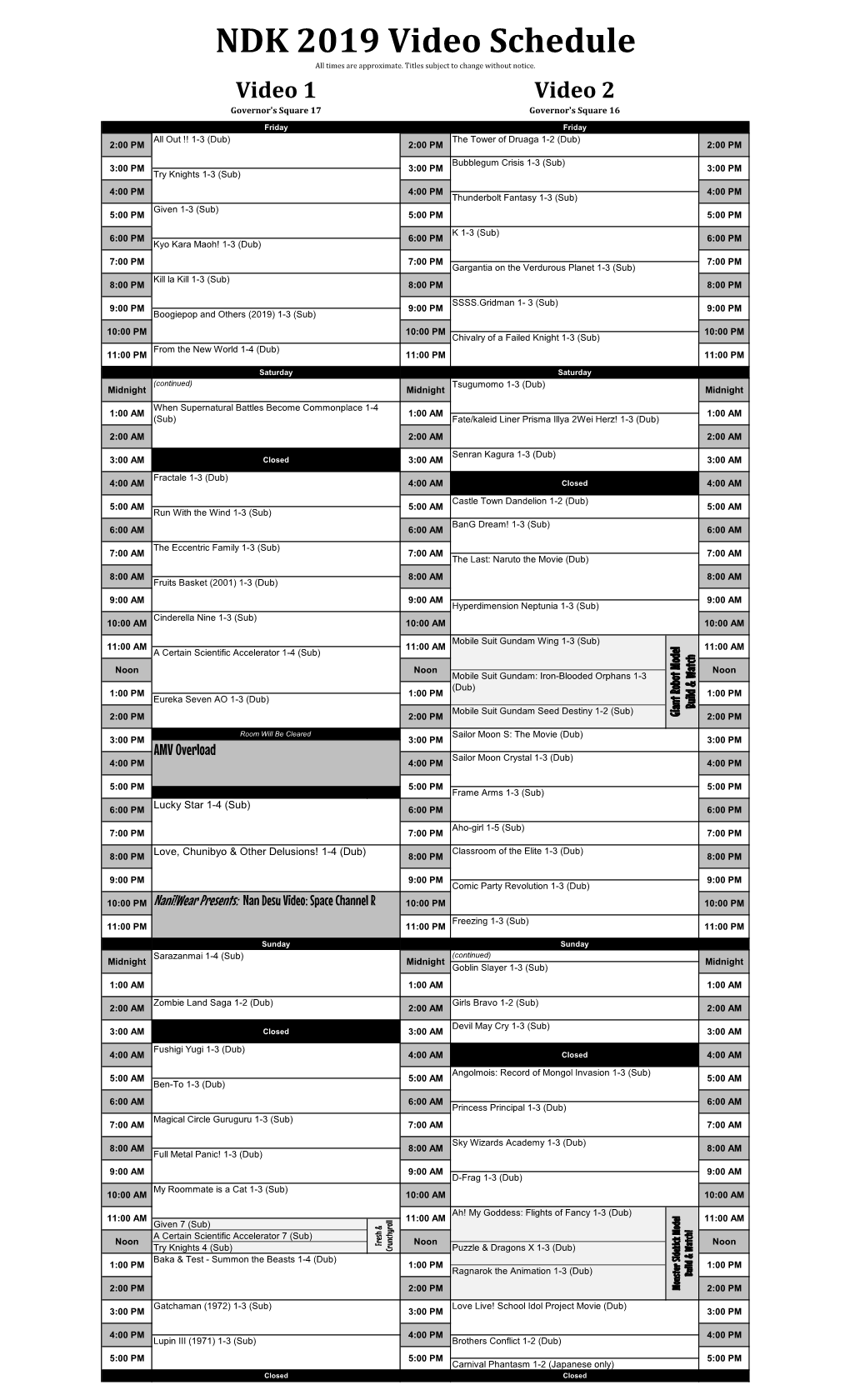 Video Schedule Template Blank.Xlsx