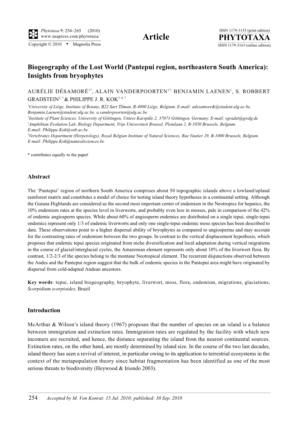 Phytotaxa, Biogeography of the Lost World (Pantepui Region