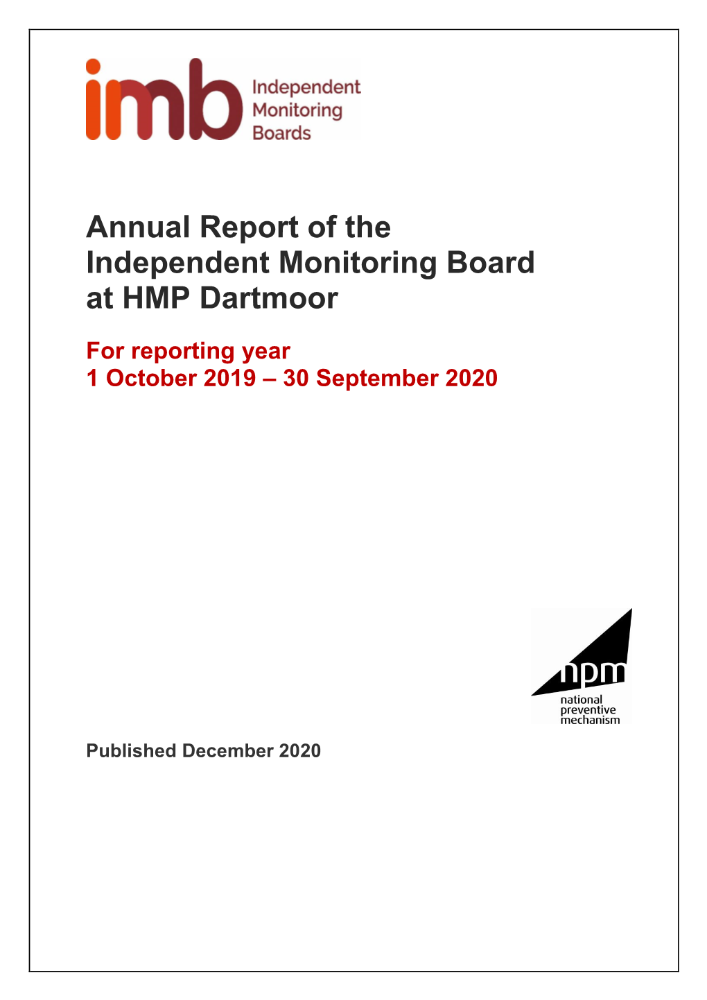 Annual Report of the Independent Monitoring Board at HMP Dartmoor