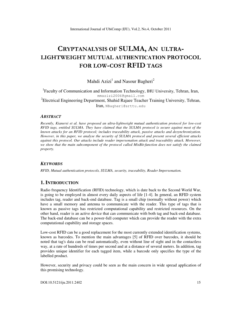 Lightweight Mutual Authentication Protocol for Low -Cost Rfid Tags