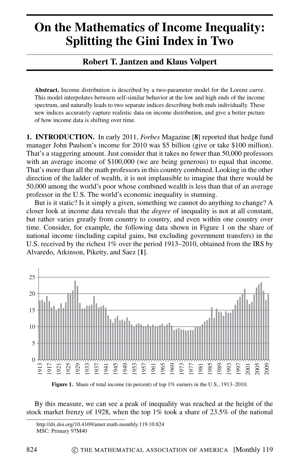 On the Mathematics of Income Inequality: Splitting the Gini Index in Two