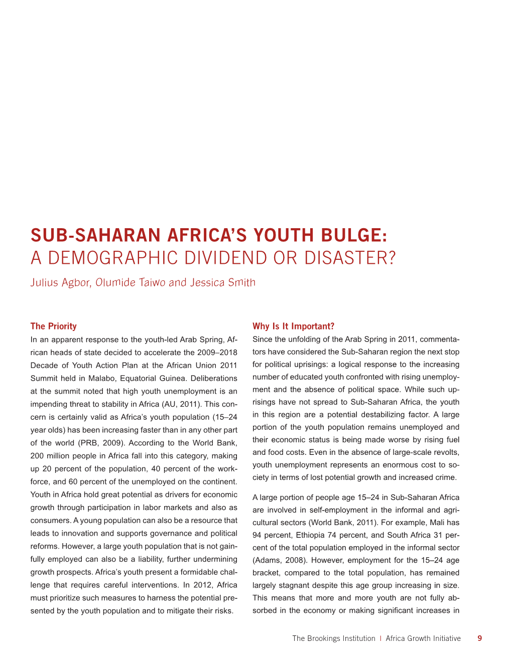 Sub-Saharan Africa's Youth Bulge