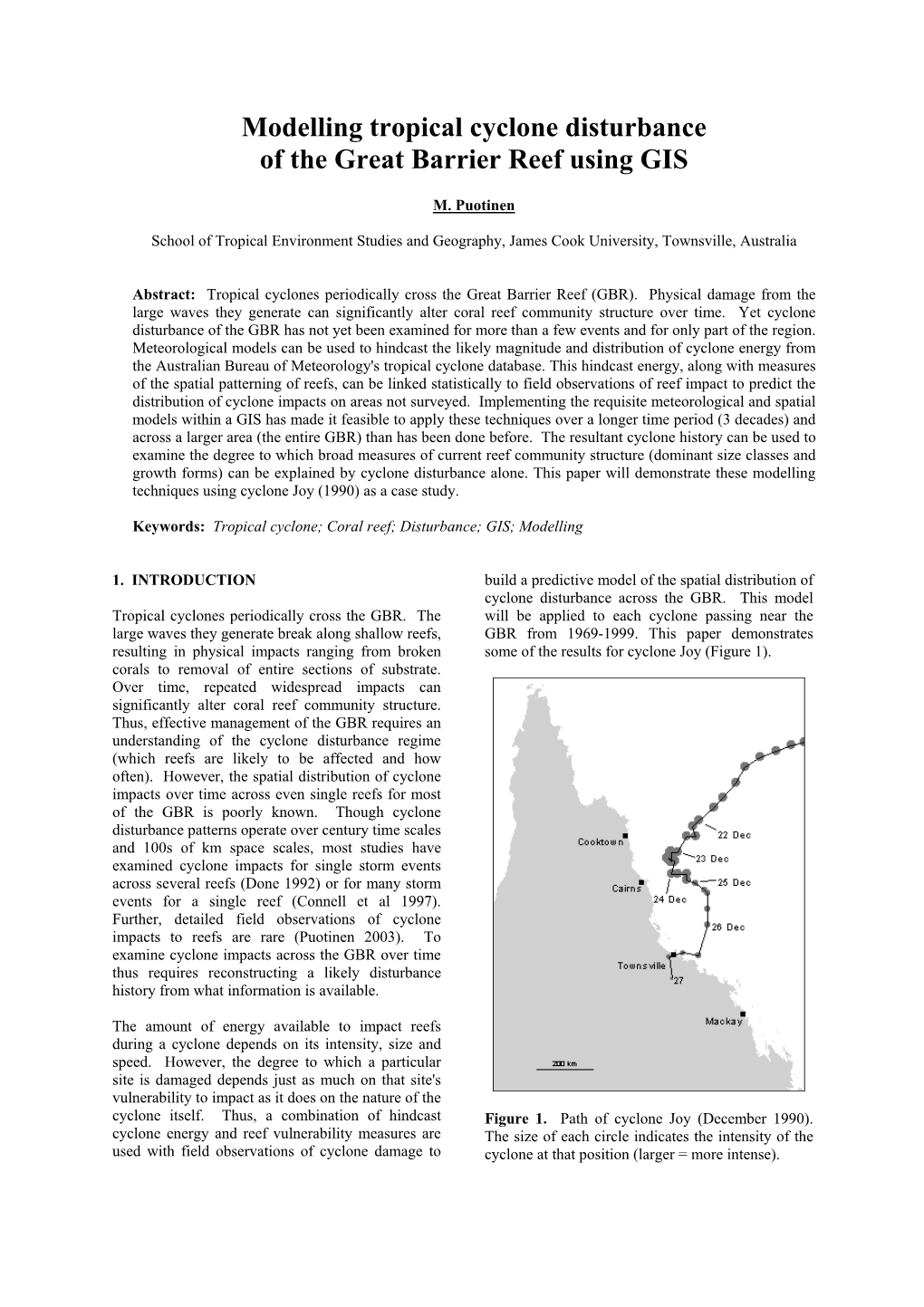 M. Puotinen Modelling Tropical Cyclone Disturbance of the Great