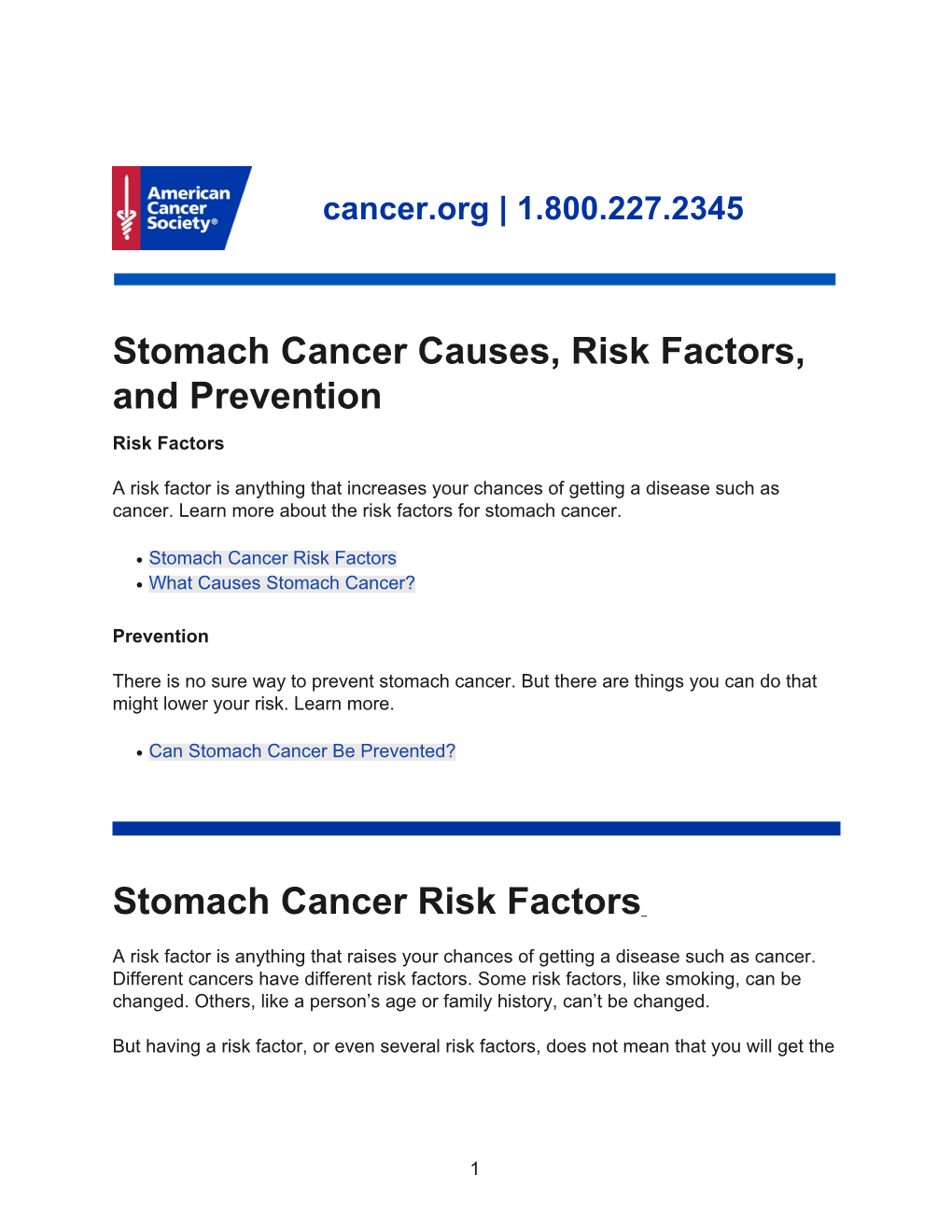 Stomach Cancer Causes, Risk Factors, and Prevention Risk Factors