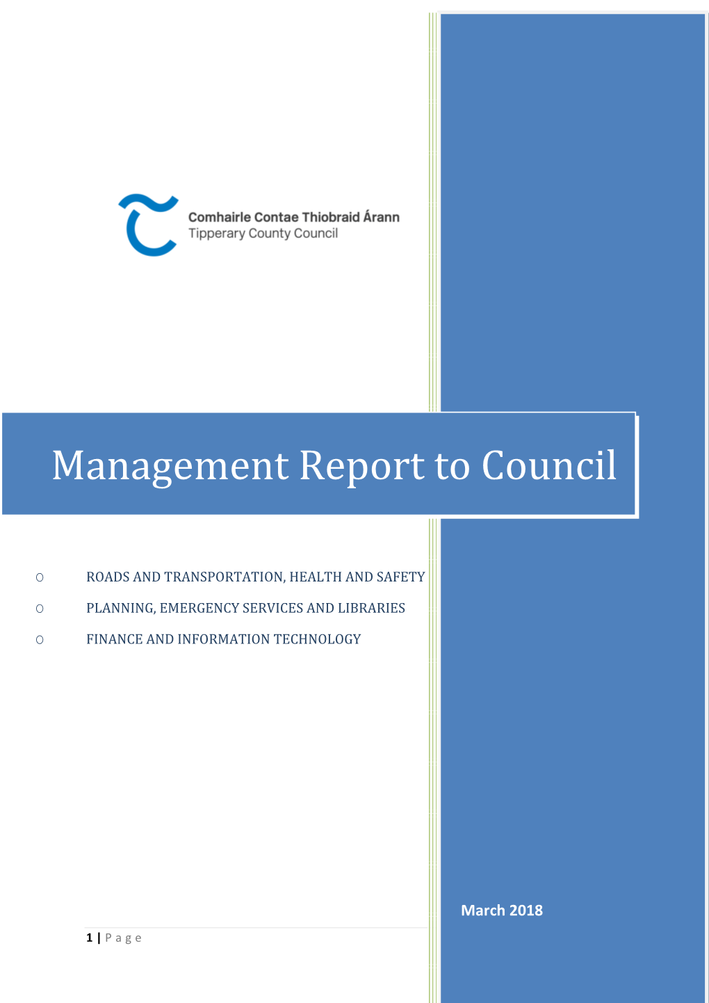 Management Report to Council