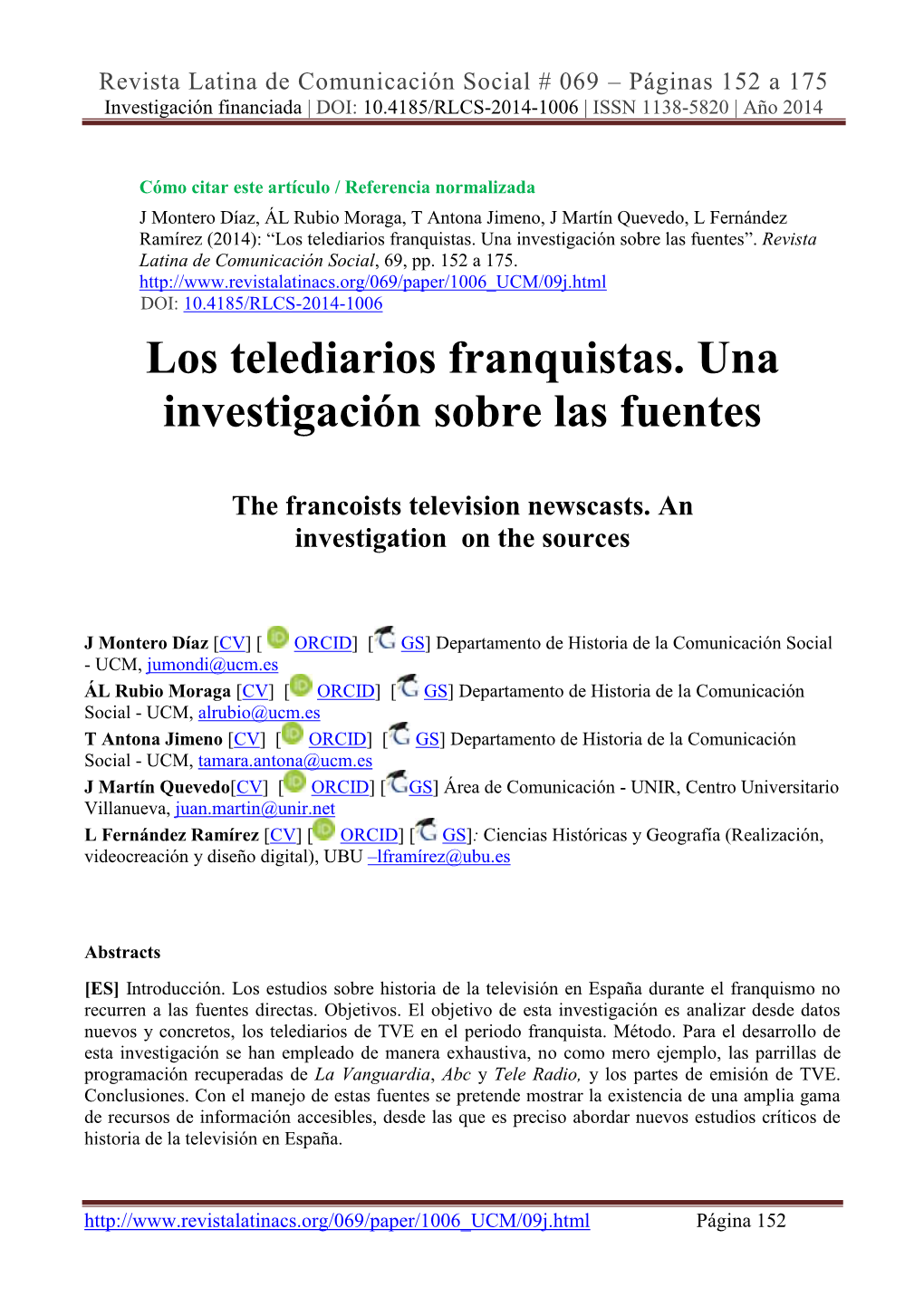 Los Telediarios Franquistas. Una Investigación Sobre Las Fuentes”