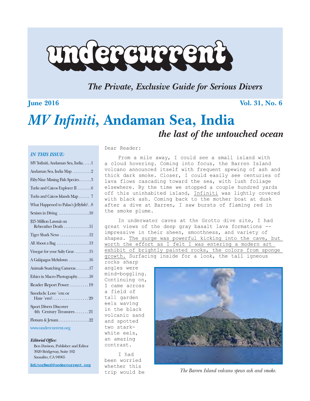 MV Infiniti, Andaman Sea, India + [Other Articles] Undercurrent, June