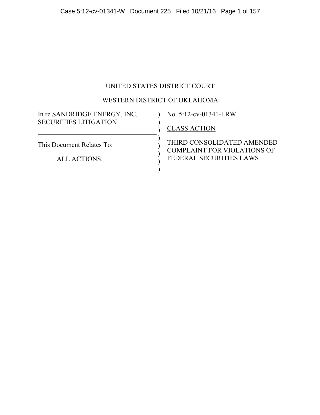 In Re Sandridge Energy, Inc. Securities Litigation 12-CV-01341