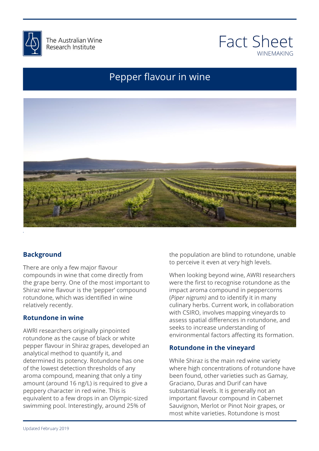 AWRI Fact Sheet – Pepper Flavour in Wine