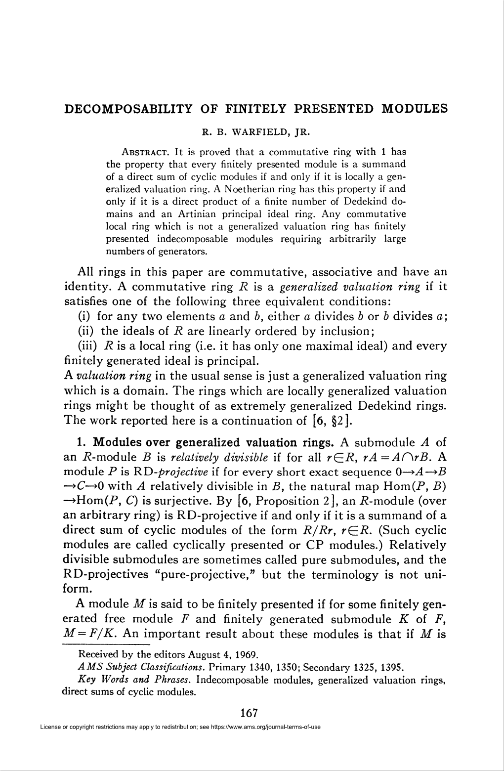 Decomposability of Finitely Presented Modules R