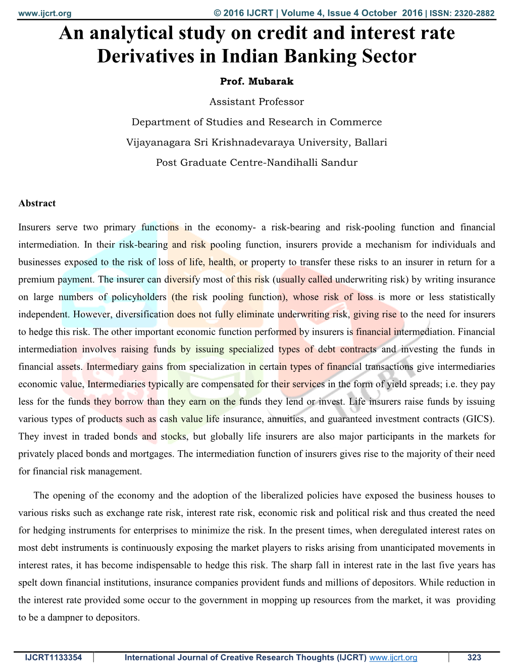 An Analytical Study on Credit and Interest Rate Derivatives in Indian Banking Sector Prof