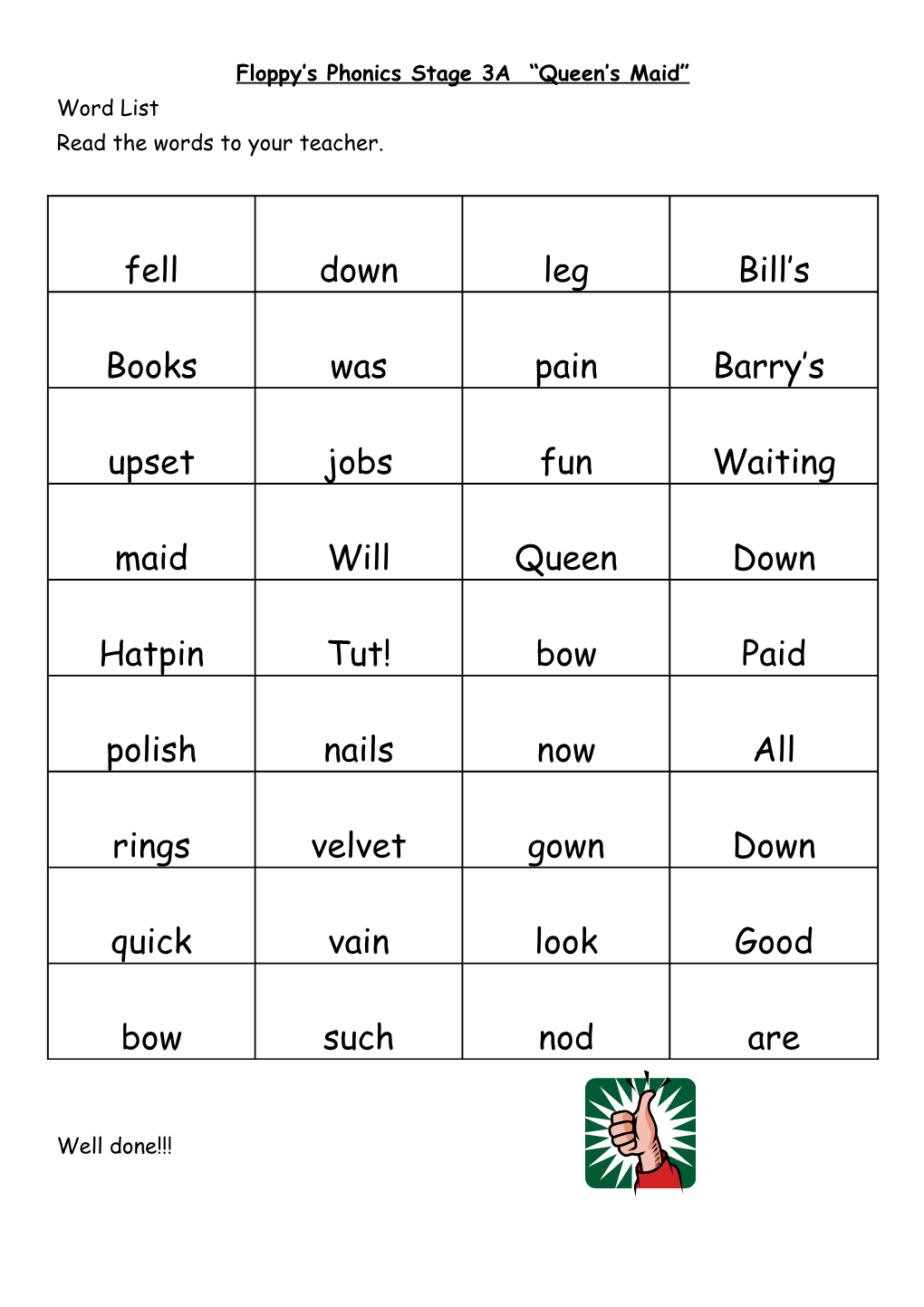 Floppy S Phonics Stage 3A Queen S Maid