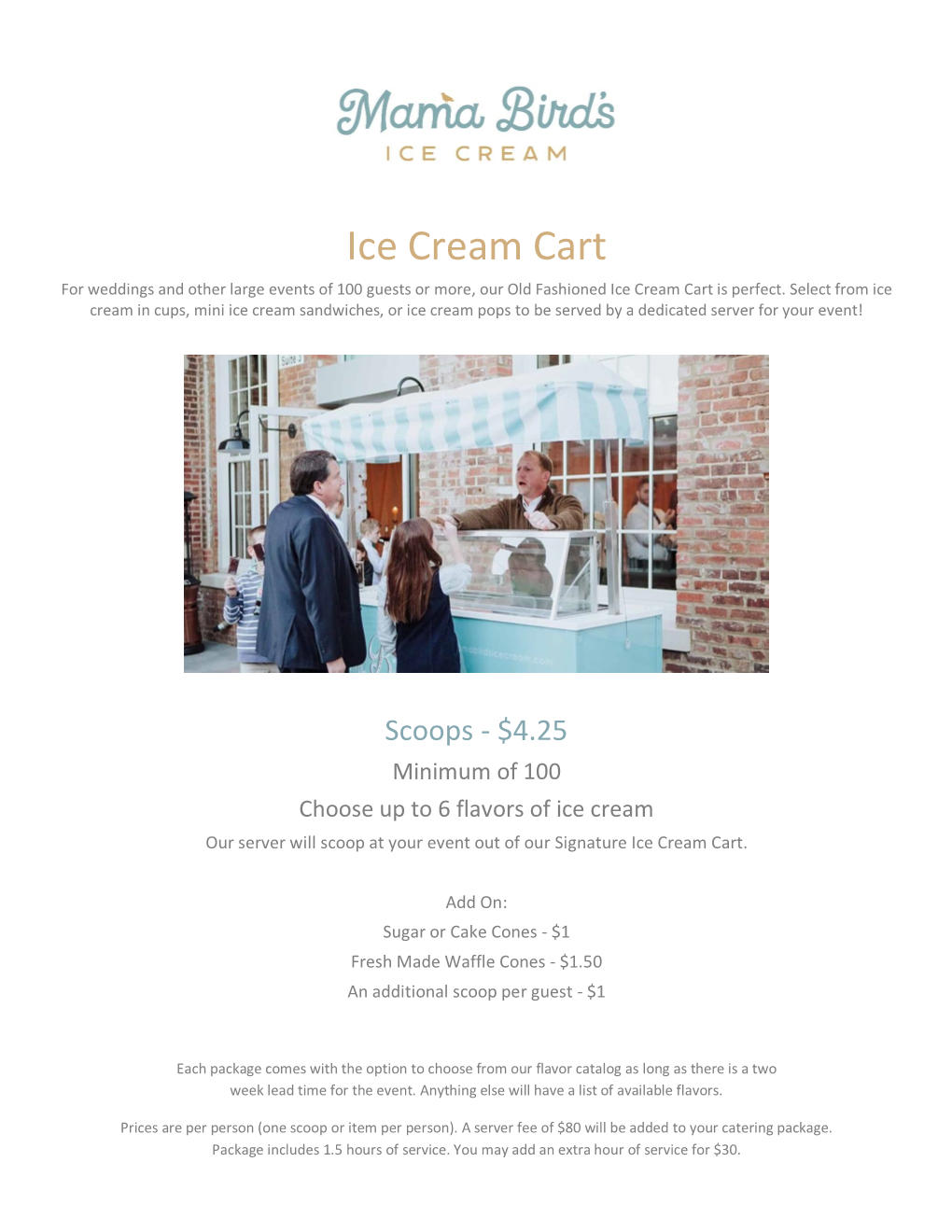 Ice Cream Cart for Weddings and Other Large Events of 100 Guests Or More, Our Old Fashioned Ice Cream Cart Is Perfect