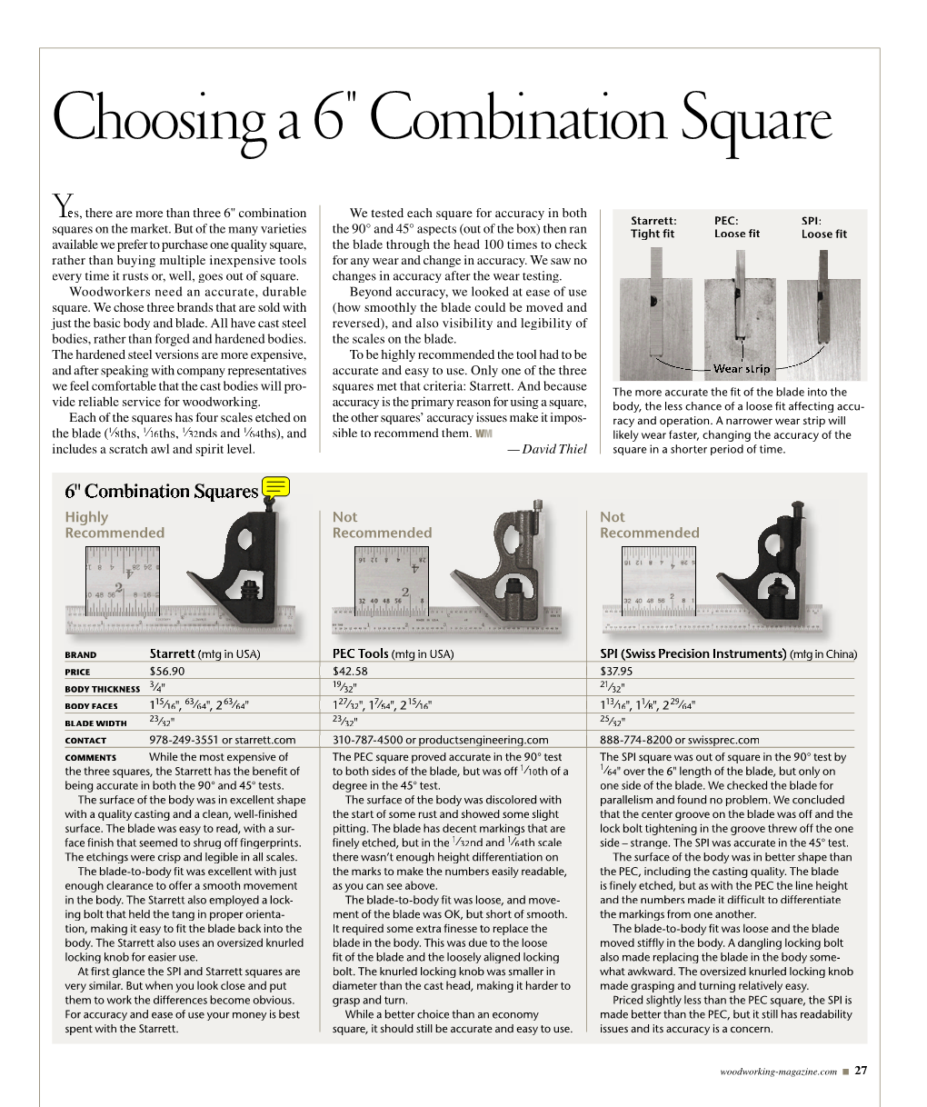 Choosing a 6" Combination Square