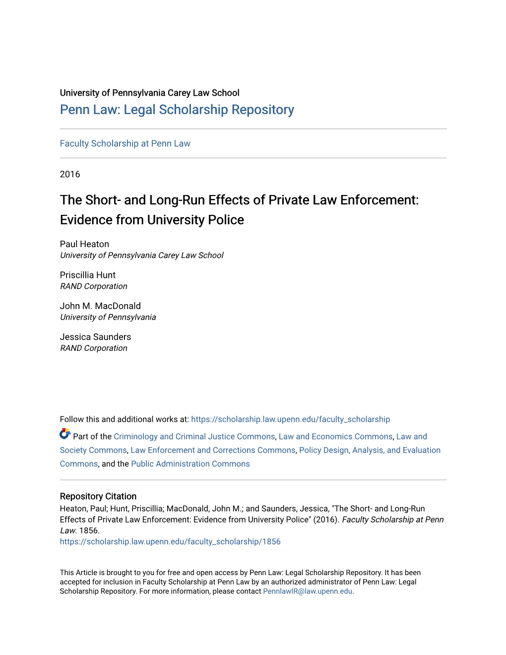 The Short- and Long-Run Effects of Private Law Enforcement: Evidence from University Police