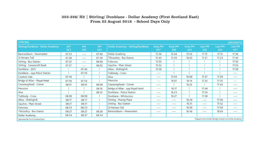 323-326/ H2 | Stirling/ Dunblane - Dollar Academy (First Scotland East) from 23 August 2018 - School Days Only