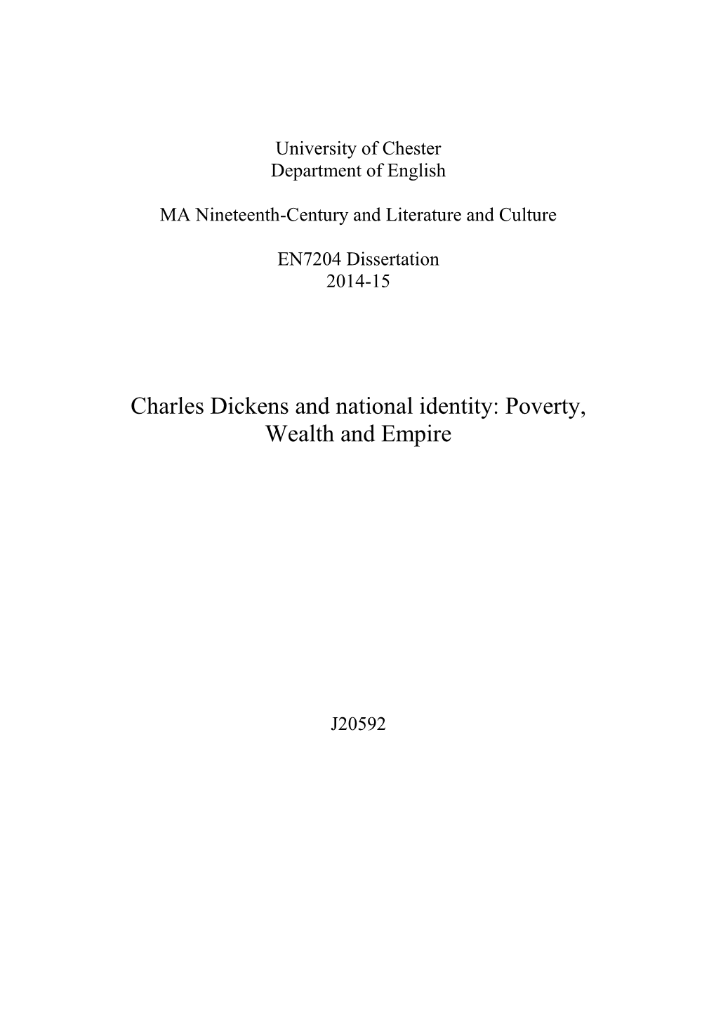 Charles Dickens and National Identity: Poverty, Wealth and Empire