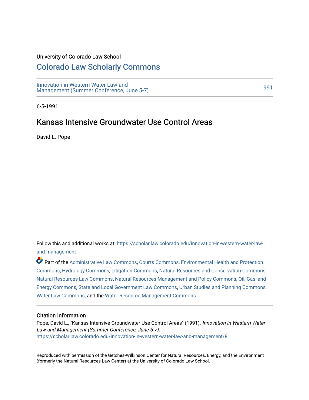 Kansas Intensive Groundwater Use Control Areas