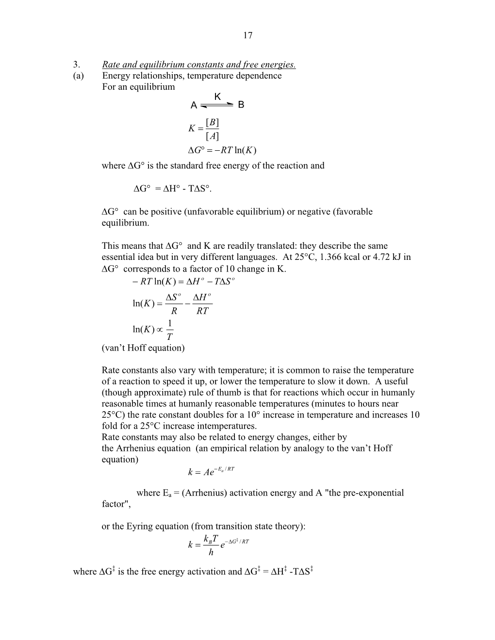 (A) Energy Relationships, Temperature Dependence for an Equilibrium Wher