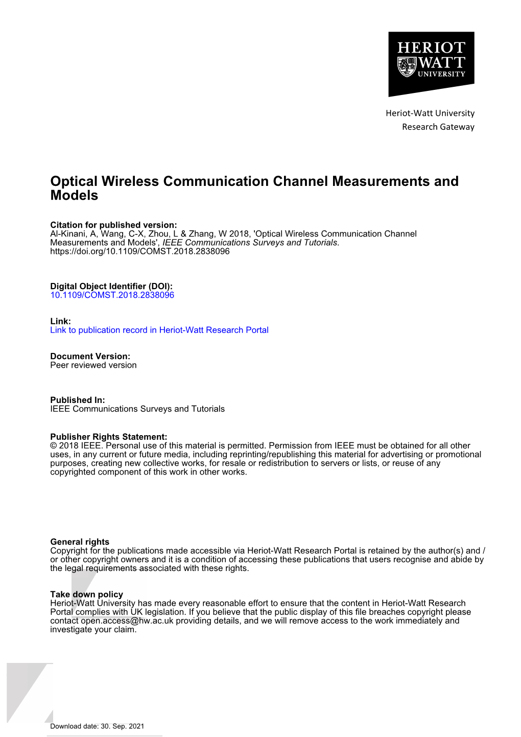 Optical Wireless Communication Channel Measurements and Models