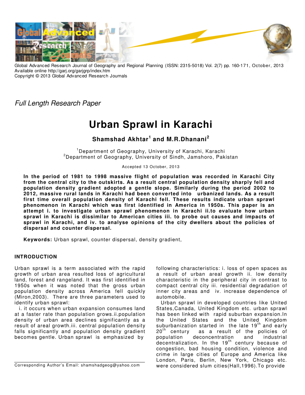 Urban Sprawl in Karachi