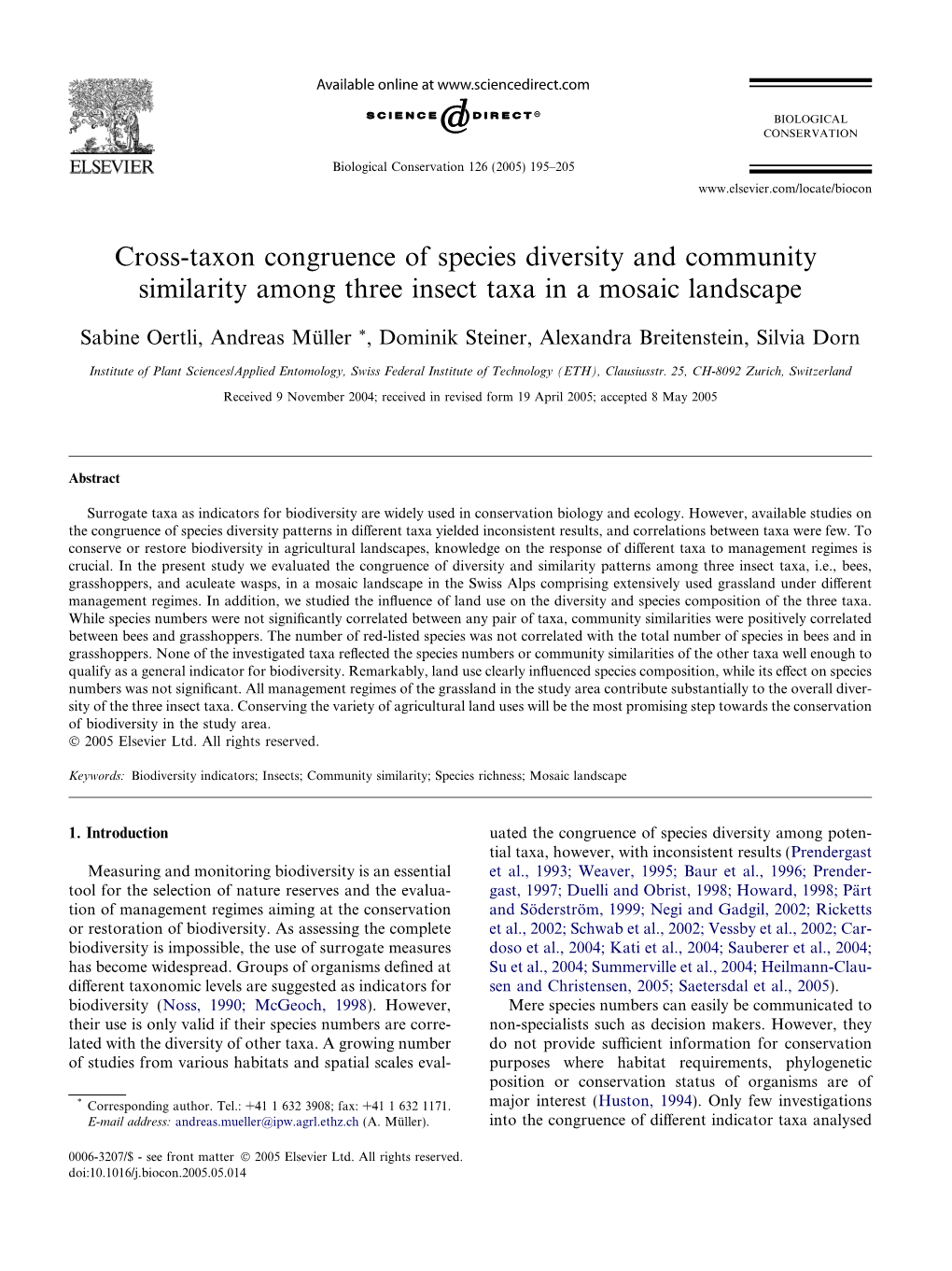 Cross-Taxon Congruence of Species Diversity and Community Similarity Among Three Insect Taxa in a Mosaic Landscape