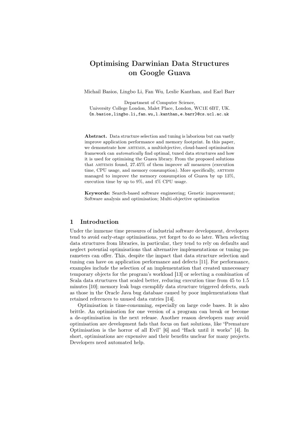 Optimising Darwinian Data Structures on Google Guava