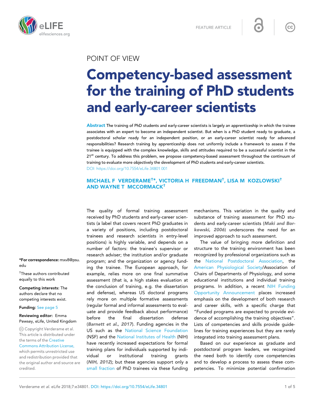 Competency-Based Assessment for the Training of Phd Students and Early-Career Scientists