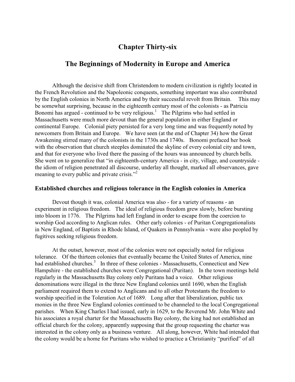 Chapter Thirty-Six the Beginnings of Modernity in Europe and America