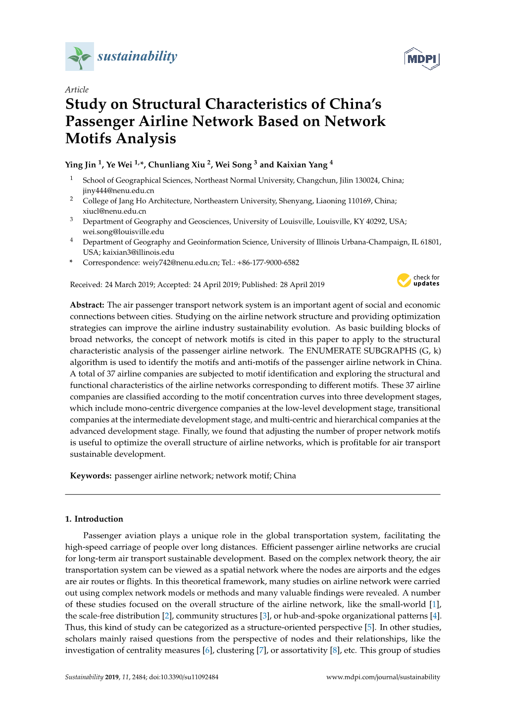 Study on Structural Characteristics of China's Passenger Airline Network