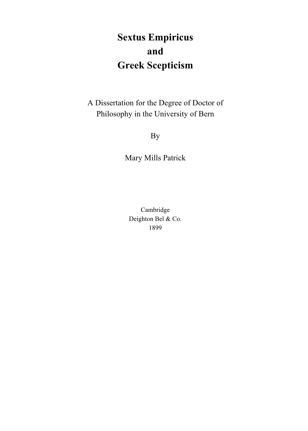 The Project Gutenberg Ebook of Sextus Empiricus and Greek