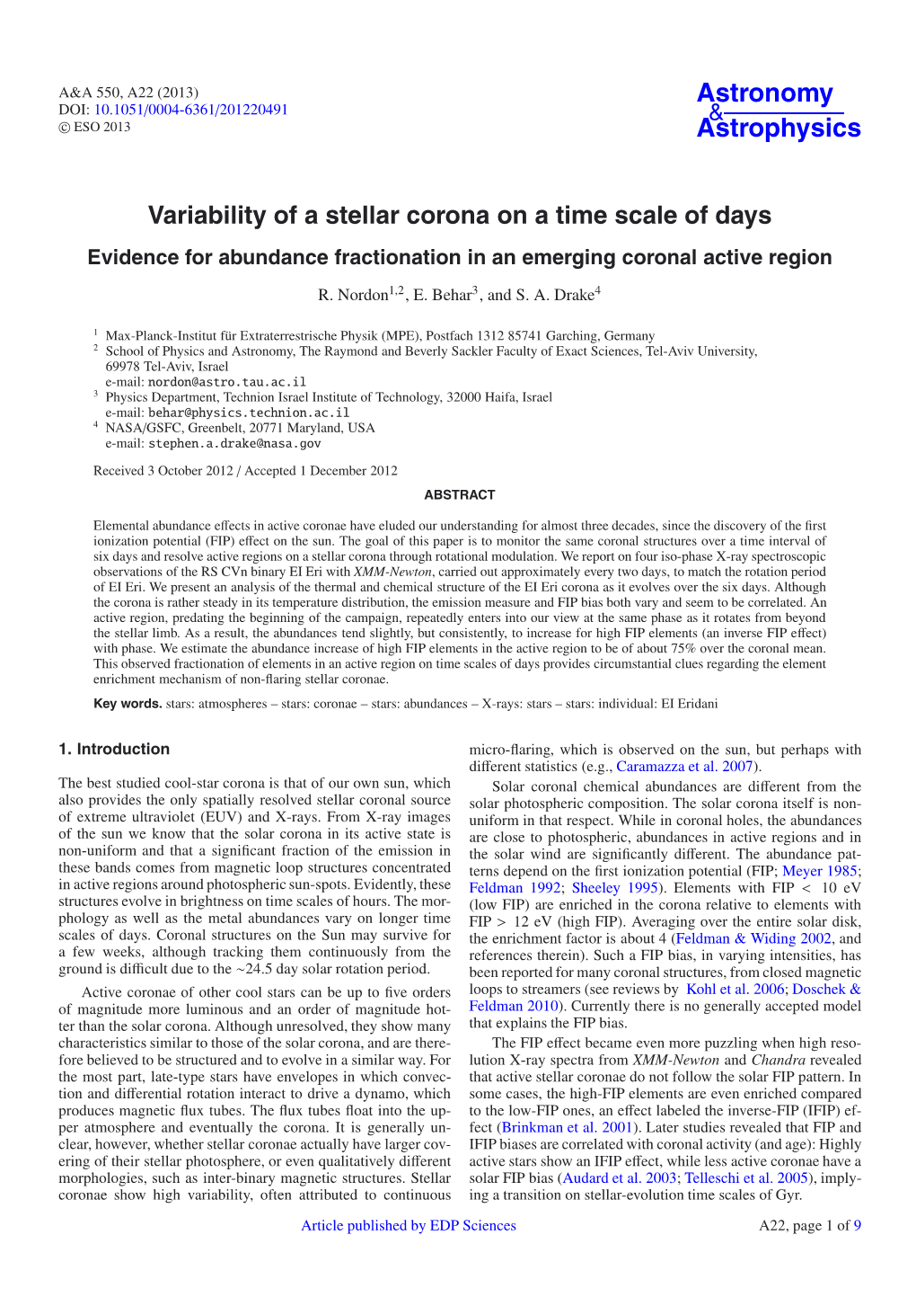 Variability of a Stellar Corona on a Time Scale of Days Evidence for Abundance Fractionation in an Emerging Coronal Active Region