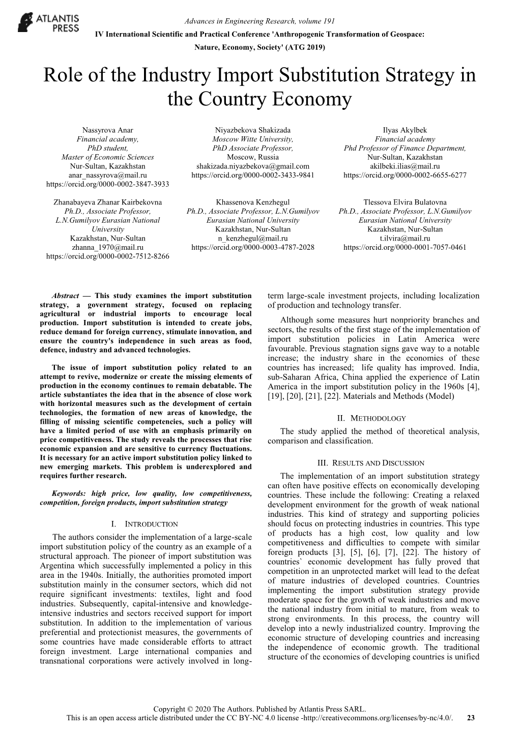 Role of the Industry Import Substitution Strategy in the Country Economy