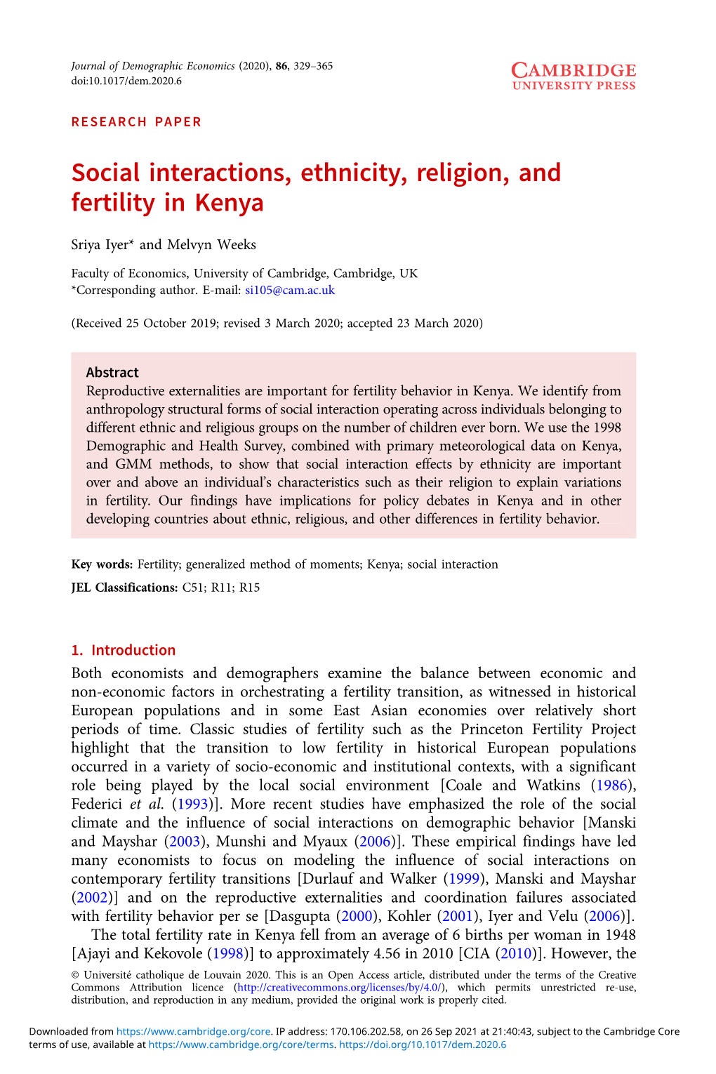 Social Interactions, Ethnicity, Religion, and Fertility in Kenya