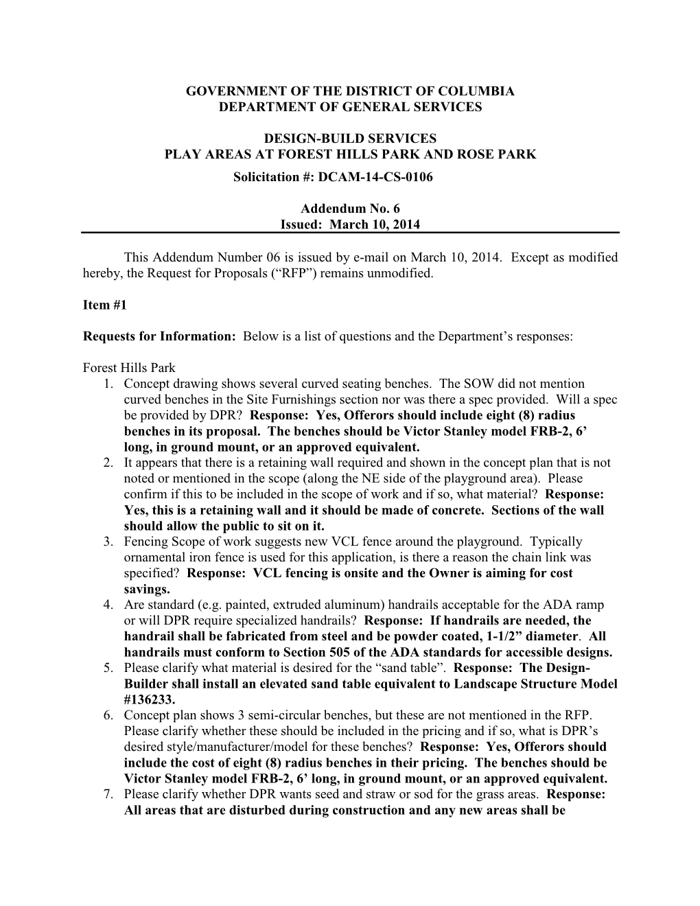 Addendum 6 to RFP for Design-Build Services