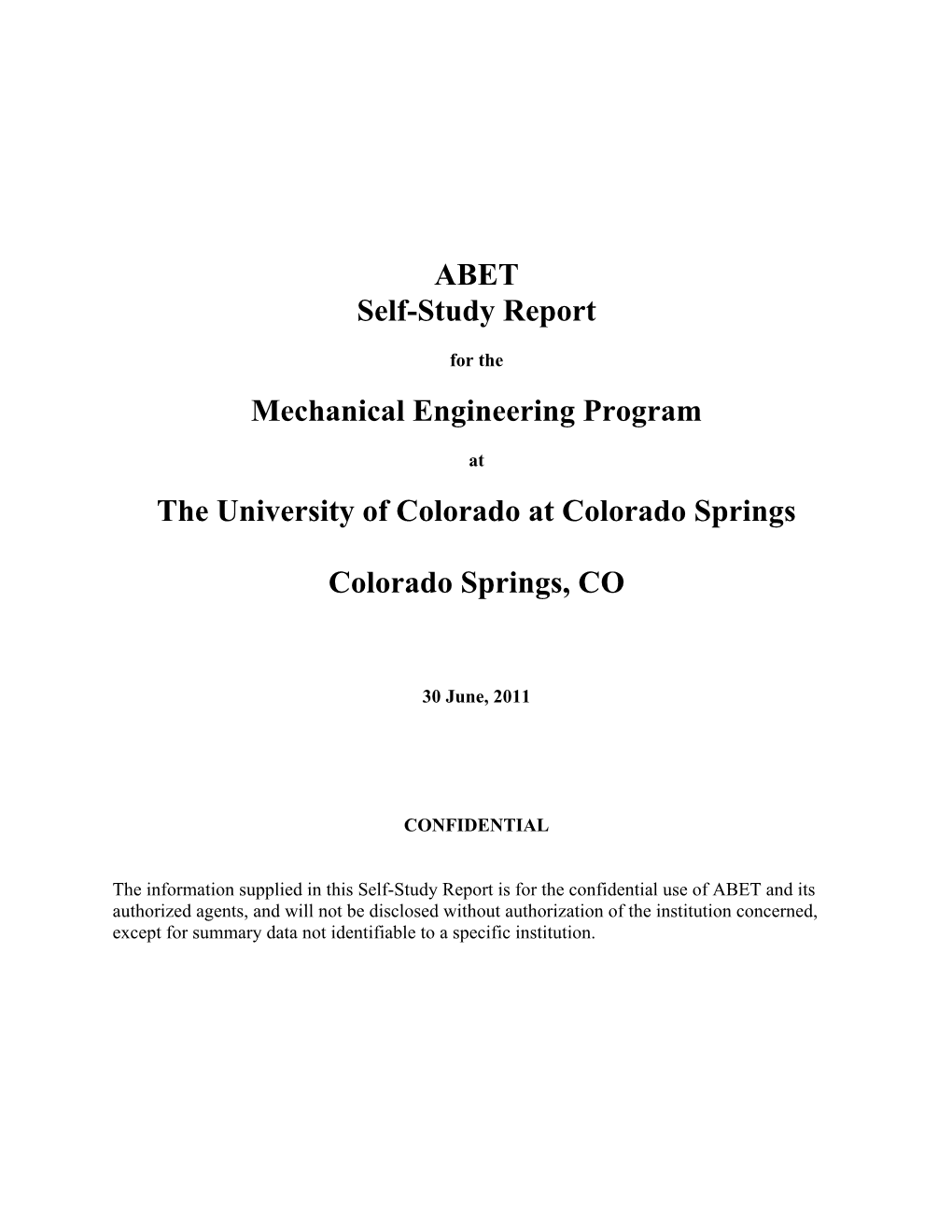 ABET Self-Study Report Mechanical Engineering Program The