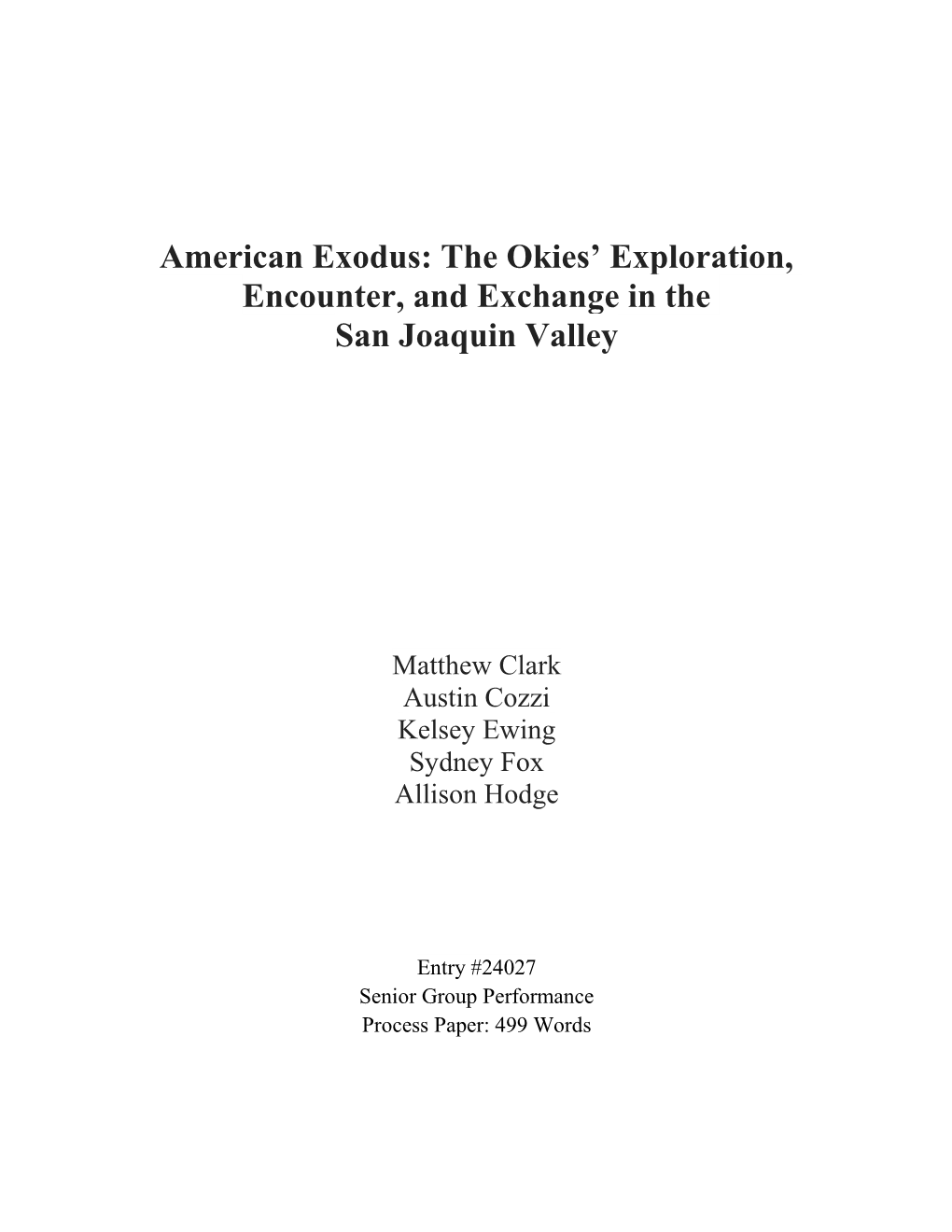 American Exodus: the Okies' Exploration, Encounter, and Exchange in the San Joaquin Valley