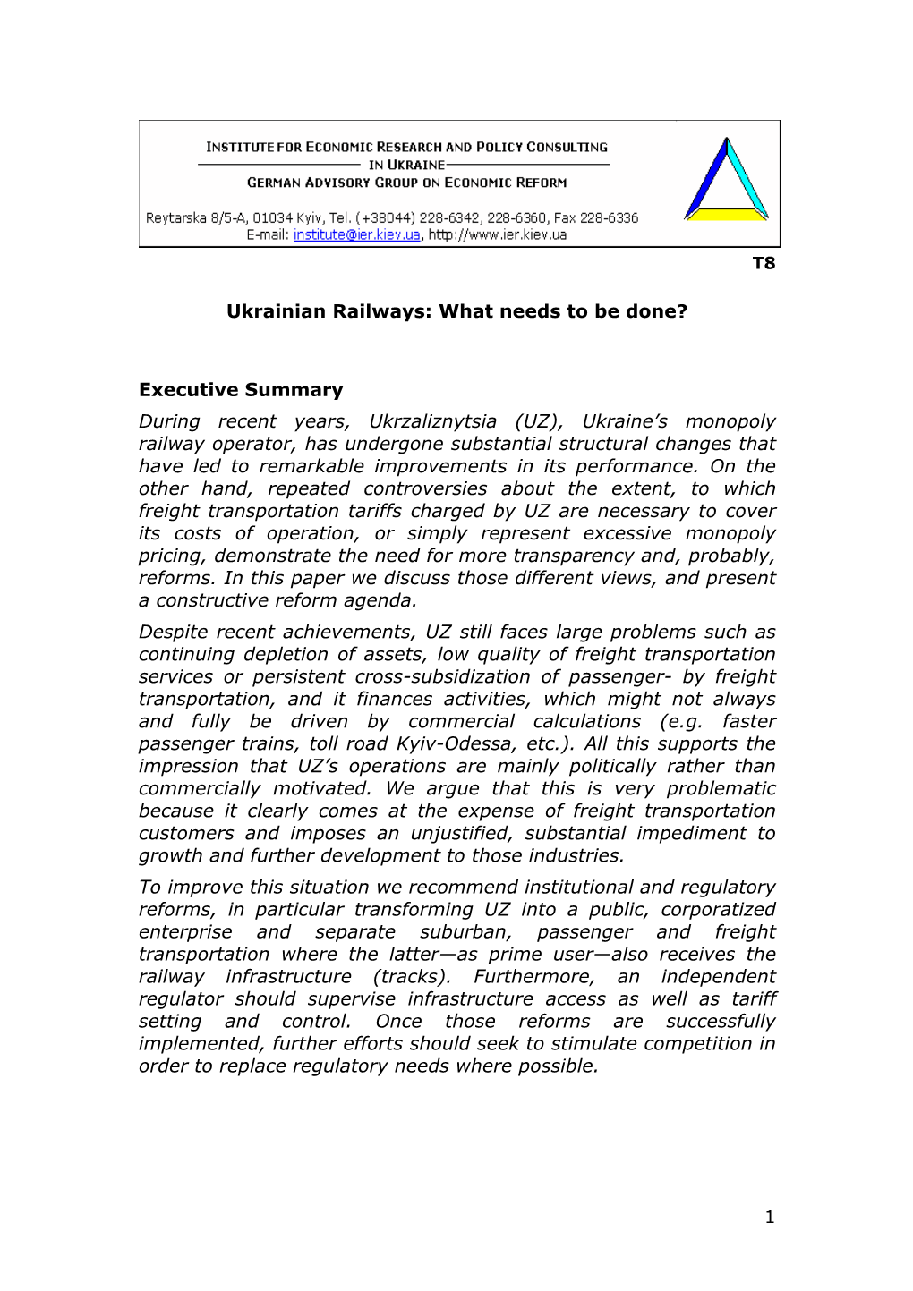 1 Ukrainian Railways: What Needs to Be Done?