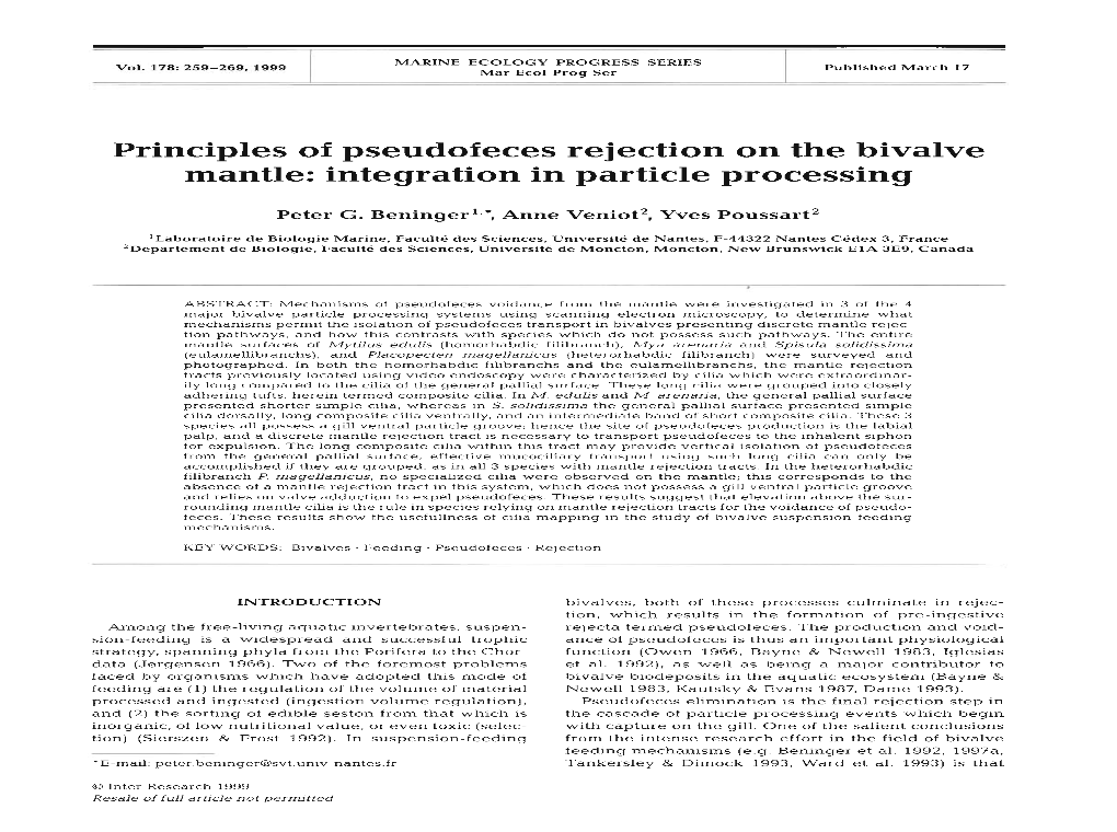 Principles of Pseudofeces Rejection on the Bivalve Mantle: Integration in Particle Processing