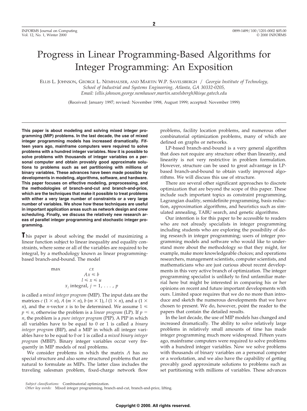 Progress in Linear Programming-Based Algorithms for Integer Programming: an Exposition