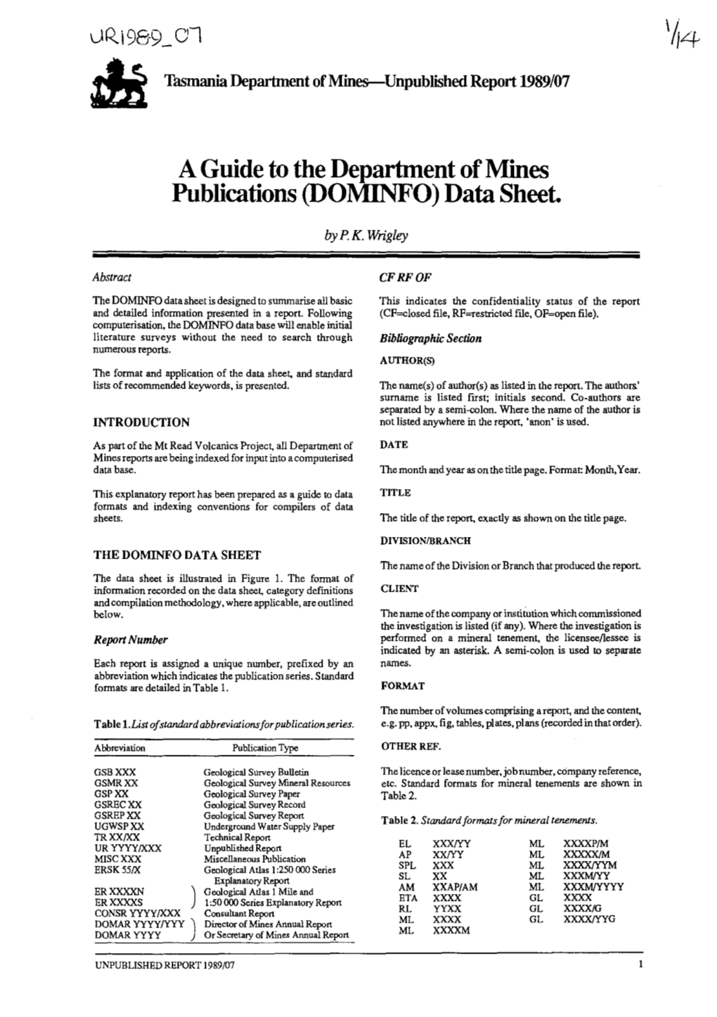 DOMINFO) Data Sheet